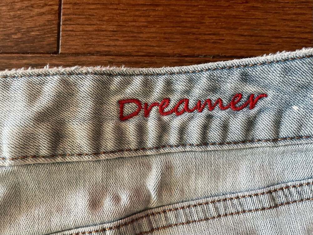 Y2K Express Low Rise Distressed Denim Shorts “Blue Jean Baby” Embroidered Size 6 - Picture 11 of 11